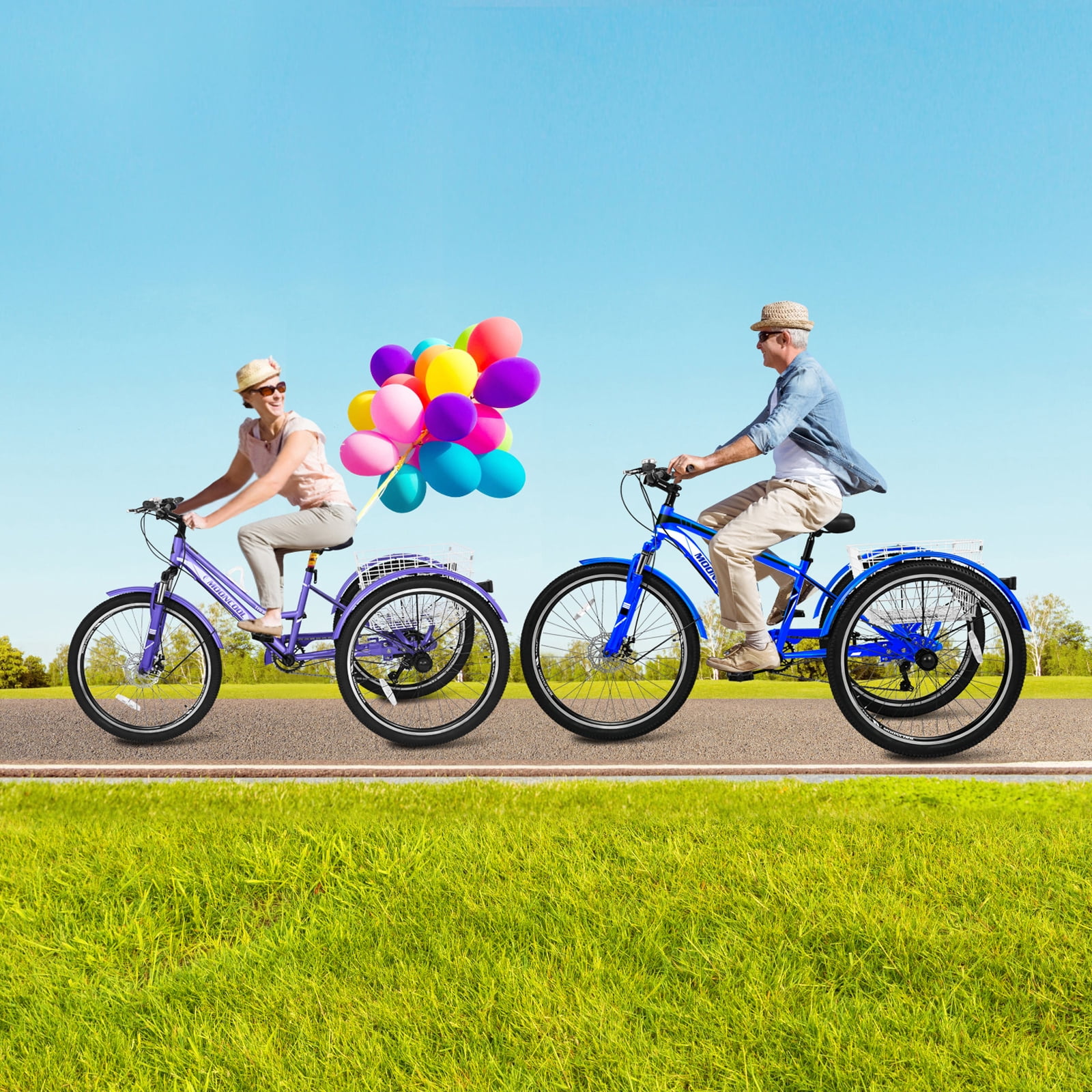 Slsy Mountain Tricycle for Adults, 24/26/27.5 Inch MTB 7 Speed Three Wheel Bike, Adults Tricycle with Cargo Basket for Adults, Women, Men, Seniors