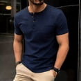 thumbnail image 2 of Xcmzpl Men's Waffle Henley Shirts Short Sleeve Casual Basic Tee Summer Button Soild T Shirts Camiseta Henley de Malla Gofre de Manga Corta Masculina, 2 of 10