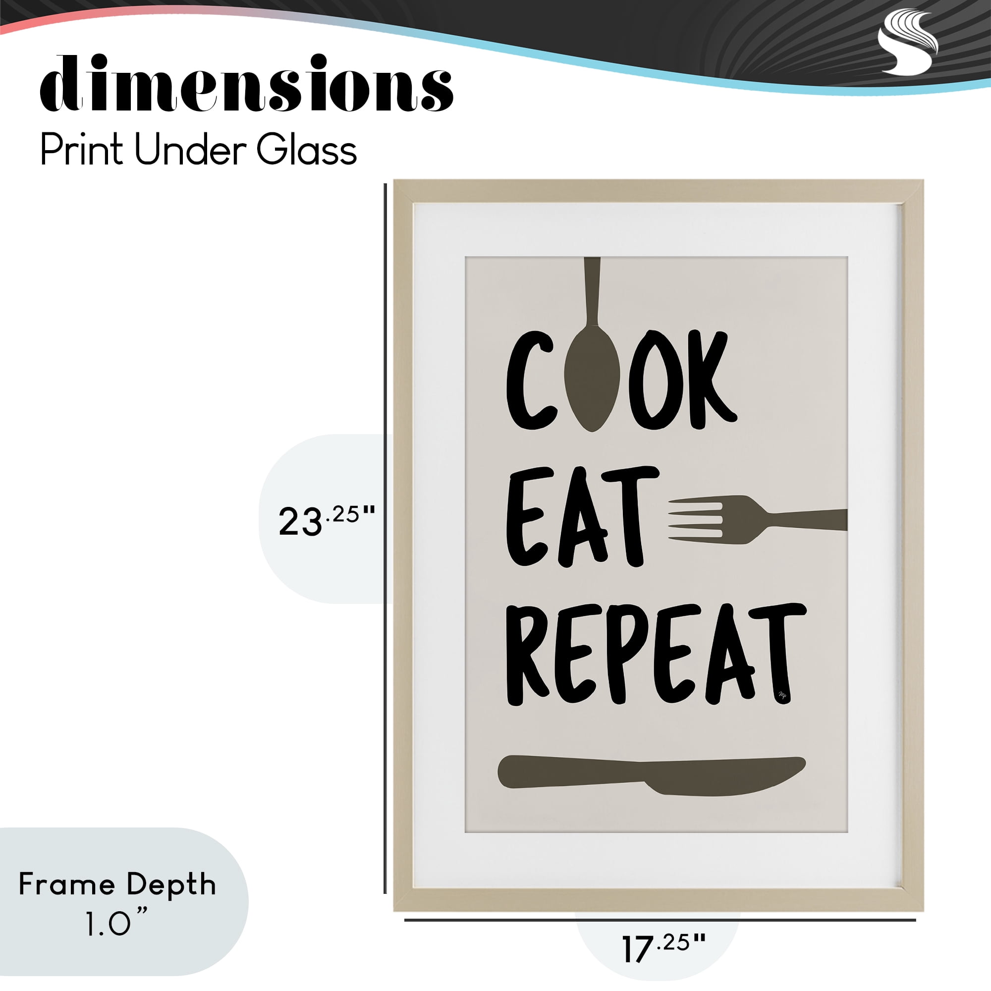 Stupell Industries Cook Eat Repeat with Utensils Birch Framed Print Under Glass, design by Martina Pavlova