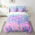 thumbnail image 2 of Erosebridal Cartoon Mermaid Bedding Twin Size, Pink Jellyfish Bed in a Bag Twin size, Ocean Coral Decor, Reversible, 2 of 5