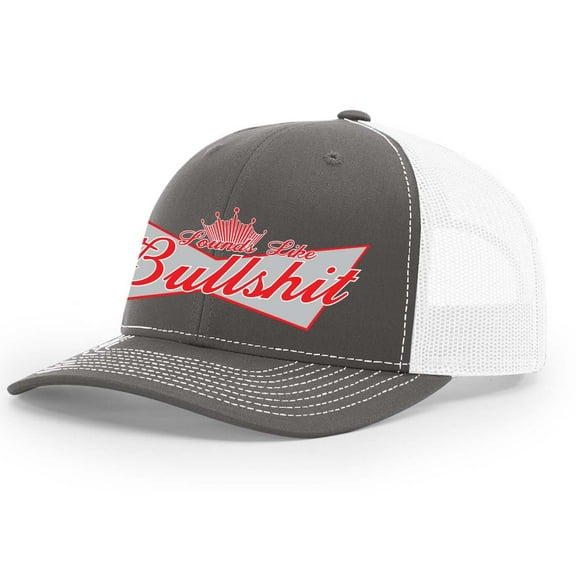 Trenz Shirt Compant Sounds Like Bullsh!t Beer Logo Parody Mens Mesh Back Embroidered Trucker Hat, Charcoal/White
