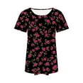 thumbnail image 4 of jtjvou Women's Floral Tees Round Neck Shirts Summer Trendy Fashion Going out Tops for Teen Short Sleeve Blouse Casual Loose Multicolor,L, 4 of 6