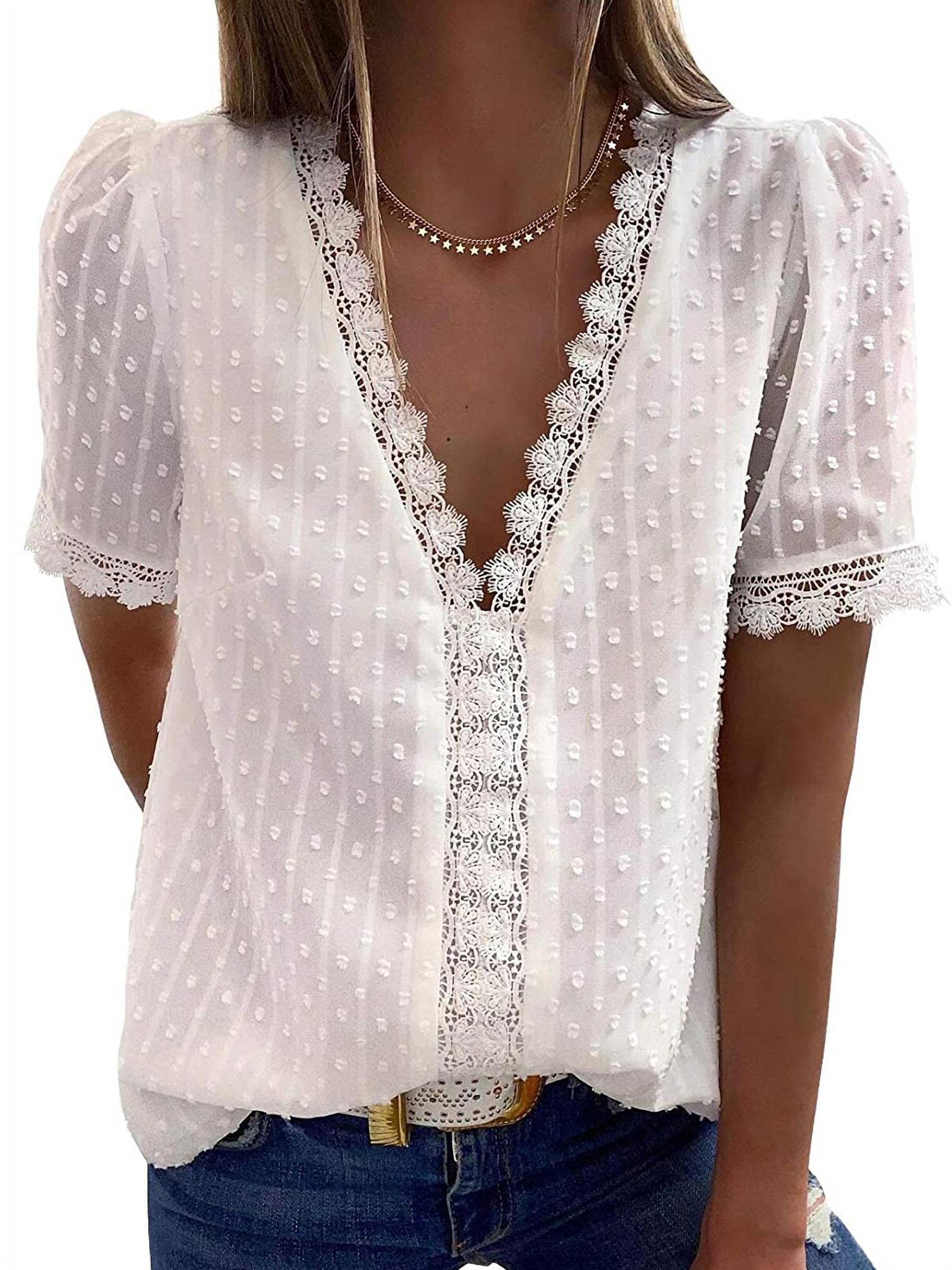 Short Sleeve Lace Crochet Tunic Tops 