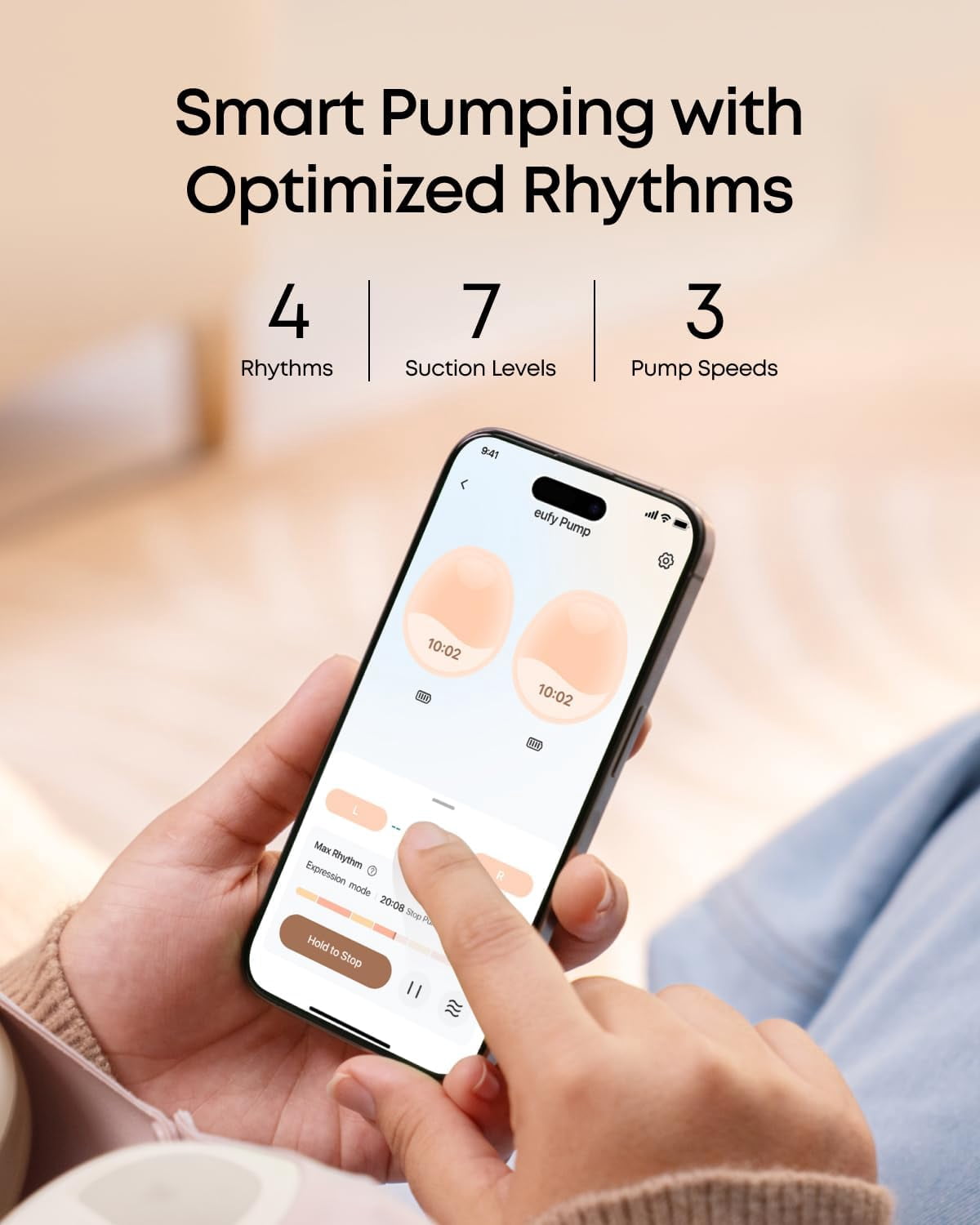 eufy Heated Wearable Breast Pump E20, 3 Heat Levels, Hands-Free Breast Pump with Innovative HeatFlow™, Optimized Rhythm via App, Hospital-Grade Suction, Leakproof, Ultra-Slim and Quiet for in-Bra Use