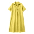 thumbnail image 5 of Women's Shirt Dresses Collared Short Sleeve Maxi Dress Breathable Relaxed Fit Vacation Resort Summer Dress Yellow XL, 5 of 5