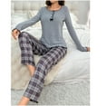 thumbnail image 6 of Fall/Winter Buttoned Bowknot Long-Sleeved Plaid Pants Home Set for Women, 6 of 7