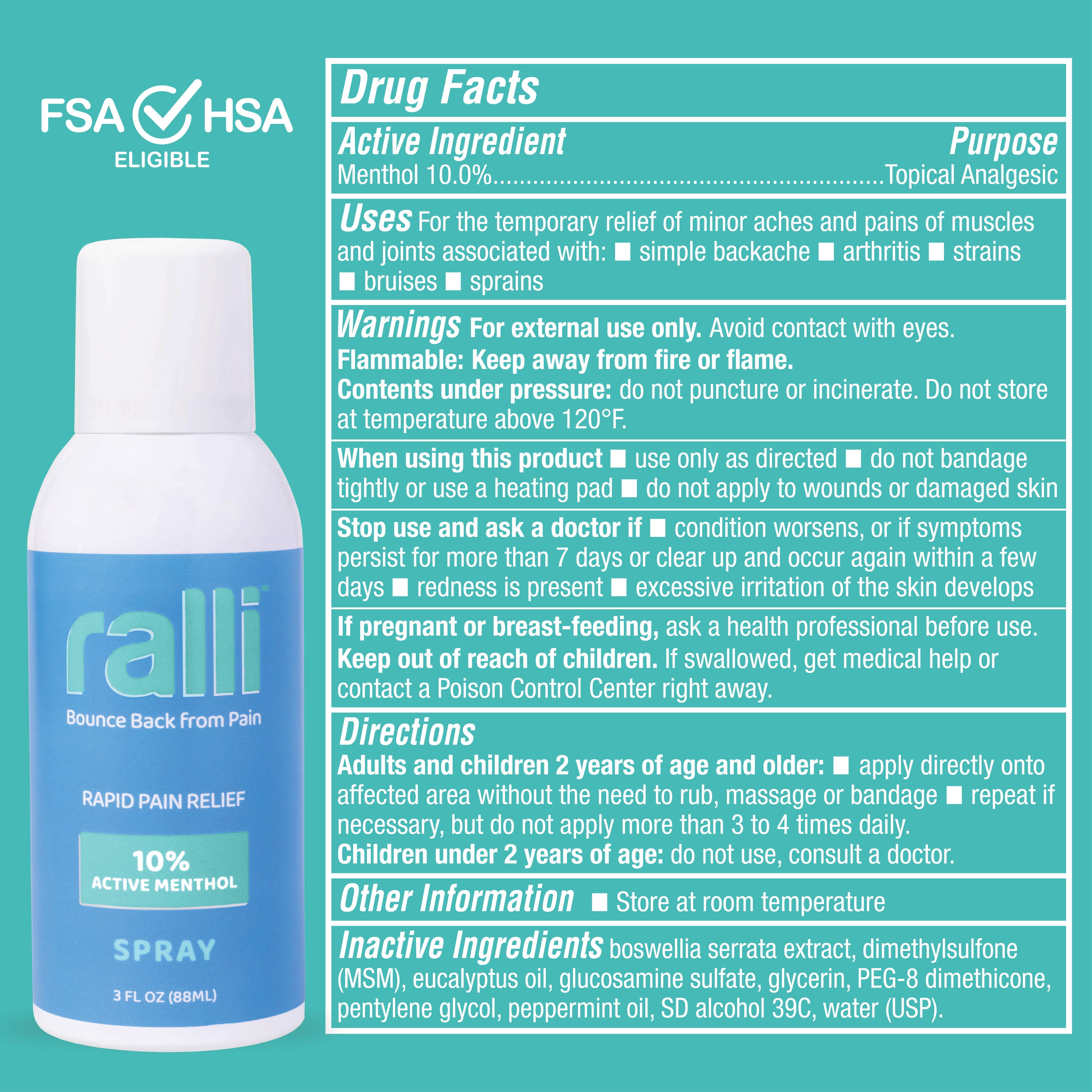 Ralli Rapid Pain Relief Spray, Muscle and Joint, Arthritis Relief, 3oz