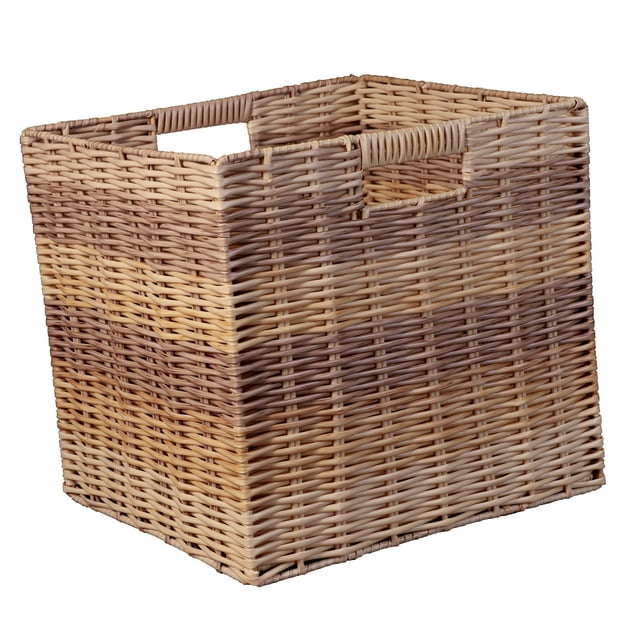 Cesta de almacenamiento de ratán sintético, cesta de almacenamiento decorativa con asas, cubo de almacenamiento tejido a mano para baño, hogar, cocina