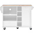 thumbnail image 6 of Kitchen Island Cart with Storage Cabinet and Two Locking Wheels,Solid wood desktop,Microwave cabinet,Floor Standing Buffet Server Sideboard for Kitchen Room,Dining Room,, Bathroom(White), 6 of 9