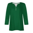 thumbnail image 5 of Blmnix V-Neck Dressy Tops Green Workout Shirts Women Ornamental Buckle 3/4 Sleeve Tops, 5 of 5