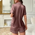 thumbnail image 5 of Gfyviroh Pajama Sets for Women 2 Piece Solid Soft Silk Satin Button Open Front Homewear Outfits Short Sleeve Tops and Shorts Sleepwear Sets, 5 of 6