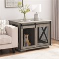 thumbnail image 3 of Farmhouse Dog Cage Crate Furniture with Sliding Barn Door,  Farmhouse Wooden Dog Kennel End Table with Flip-top Plate Dog House with Detachable Divider for Small/Medium/Large Dog White, 3 of 18