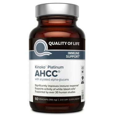 Premium Kinoko Platinum AHCC Supplement - 750mg of AHCC per Capsule - Supports Immune Health, Liver Function, Maintains Natural Killer Cell Activity - 60 Veggie Capsules