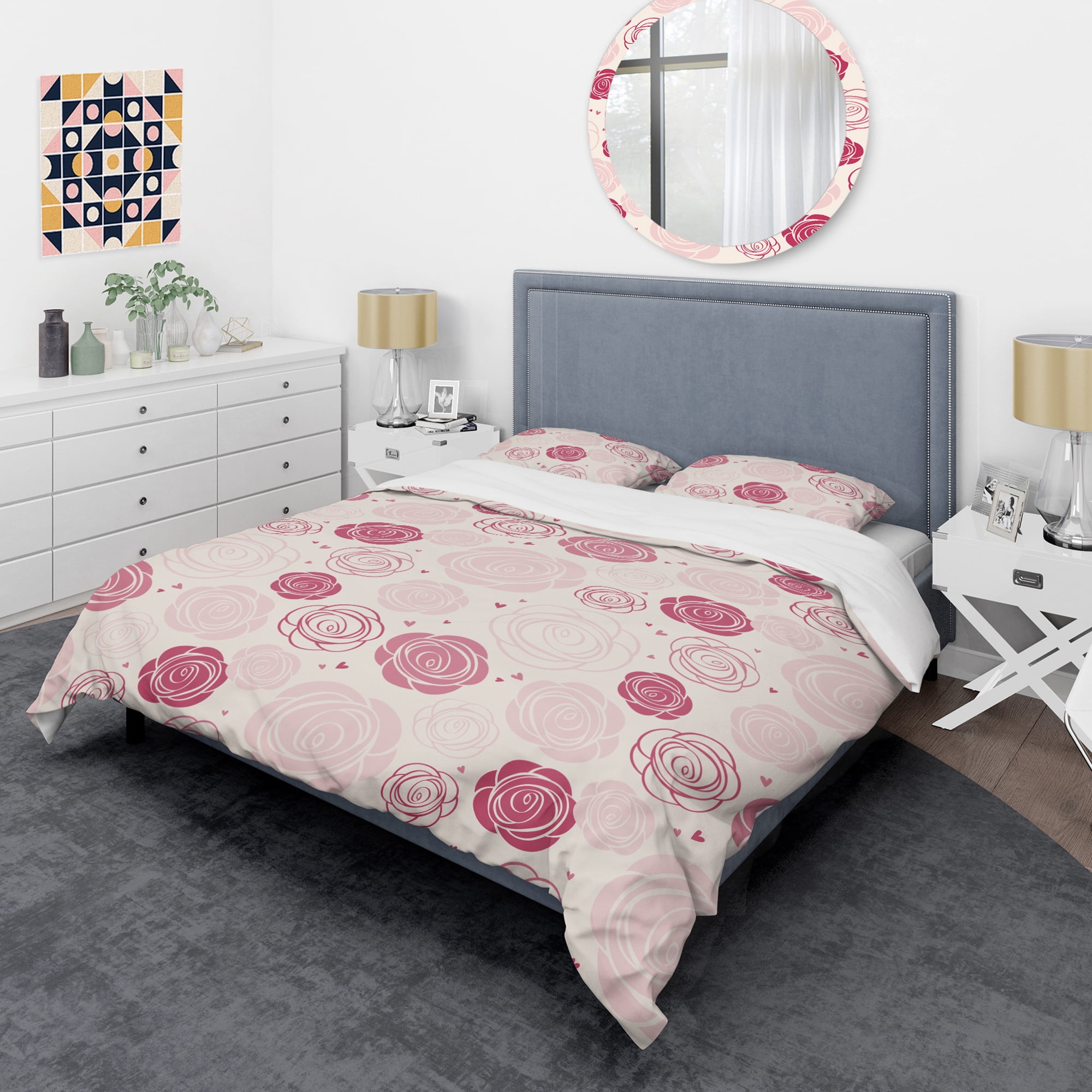 Designart 'roses pattern' Mid-Century Modern Duvet Cover Set