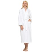 Turquaz Linen Turkish Cotton Waffle Velour Shawl Unisex Bathrobe White XXL