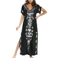 thumbnail image 2 of Wycnly Dresses for Women 2024 Summer Vintage Ethnic Style Graphics Side Slit Tunic Tshirt Long Dresses Western Print Short Sleeve V-Neck Maxi Formal Dresses for Women Black XXXL, 2 of 7