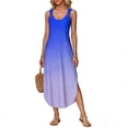 thumbnail image 2 of Women's summer long dress, sleeveless with side slits, long gradient vest dress Blue L, 2 of 5