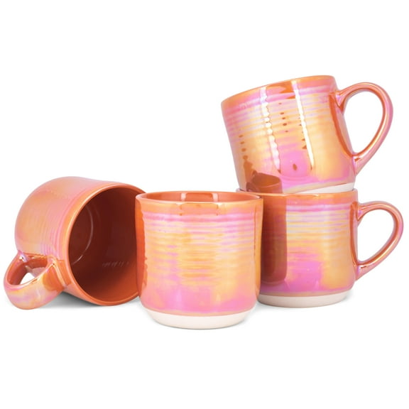 Elanze Designs Burnt Orange Glossy Iridescent Rainbow Reactive Glaze 17 ounce Stoneware Coffee Cup Mugs Set of 4