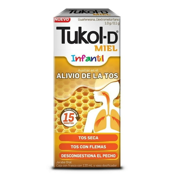 Tukol-D Miel Guaifenesina 1.0 g / Dextrometorfano 0.1 g infantil 120 ml jarabe