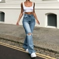 thumbnail image 4 of Flare Jeans For Womens High Waist Washed Ripped Boyfriend Bootcut Denim Pants Trousers, 4 of 7