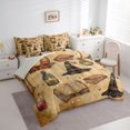 thumbnail image 2 of Manfei Vintage Witch Hat Queen Bedding 7pcs, Happy Halloween Bedding Comforter Set Queen, Beige Brown Black,Grey Reversible, 2 of 7