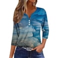 thumbnail image 2 of DeHolifer Women's T Shirt 3/4 Sleeve V-Neck Button Marble Print Casual T Shirt Loose Dressy Tunic Tops Blue L, 2 of 5