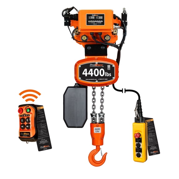 Prowinch 2 ton 4400 lb 208~240/440~480V 2 Speed Electric Chain Hoist Power Trolley 20 ft. FEC G80 Japan Chain H4 Duty Wireless