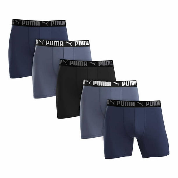 Puma Men's Sportluxe Performance Brief, 5-pack (Large, Blue, Gray and Black) -