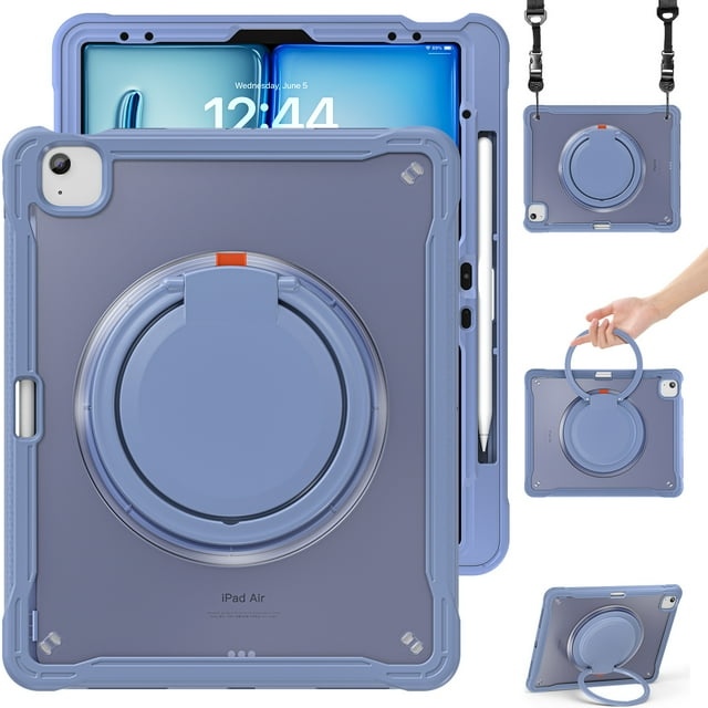 XYX pour iPad Air 13 Pouces Case (2025 M3/2024 M2), Poignée Rotative à 360°, Sangle d'Épaule, Protection Robuste contre les Chutes, Gris