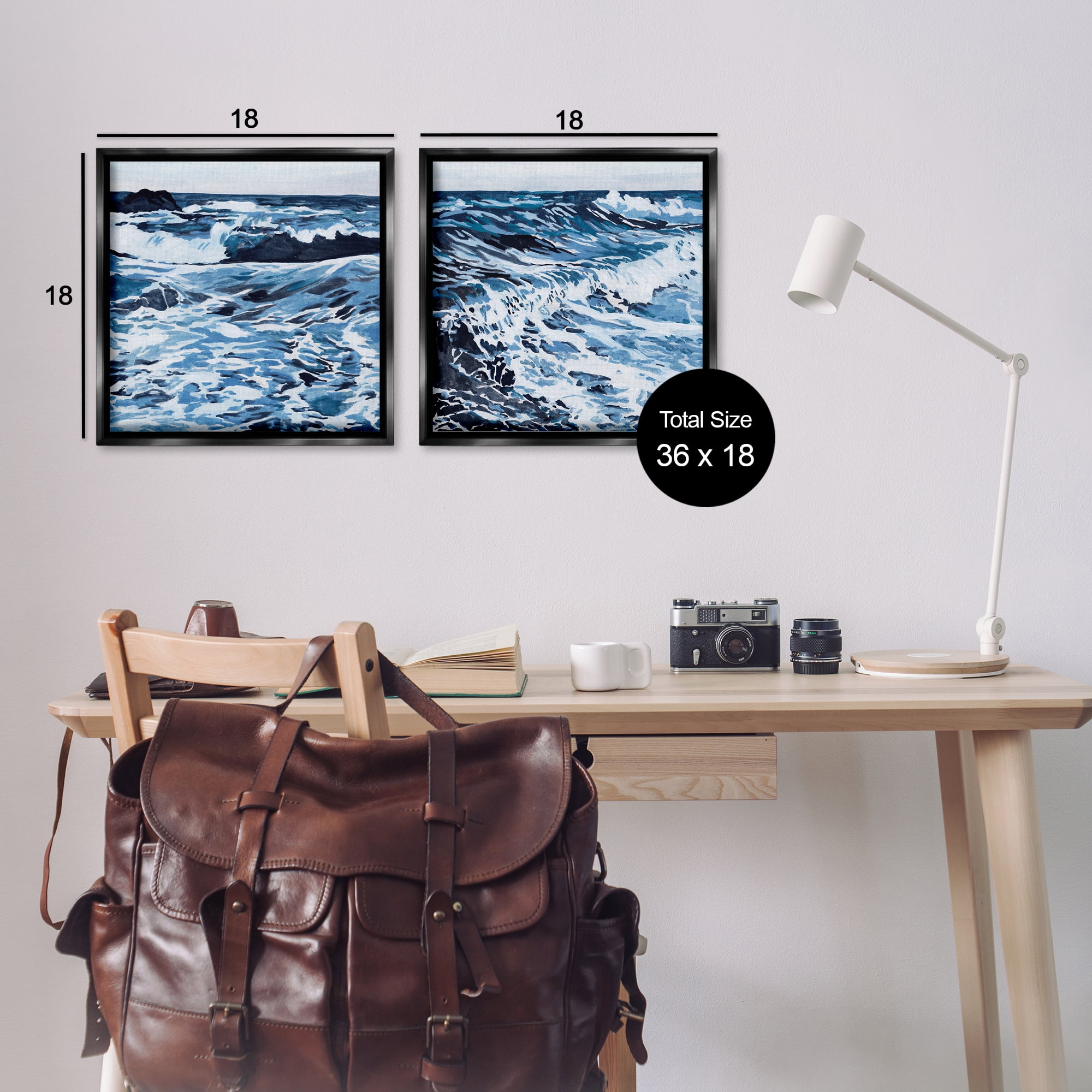 Stupell Industries Breaking Ocean Waves Nautical & Beach Painting Black Floater Framed Canvas Art Print Wall Art, 18 x 18, Set of 2