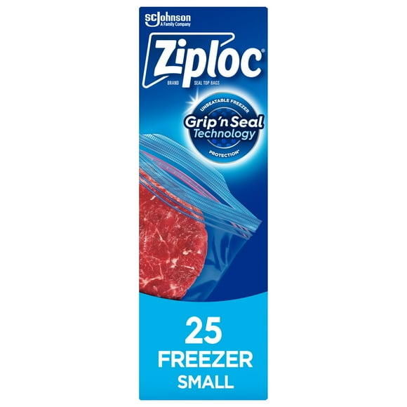 Ziploc Small Food Storage Freezer Bags, Grip 'n Seal Technology for Easier Grip, Open, and Close, 25 Bags