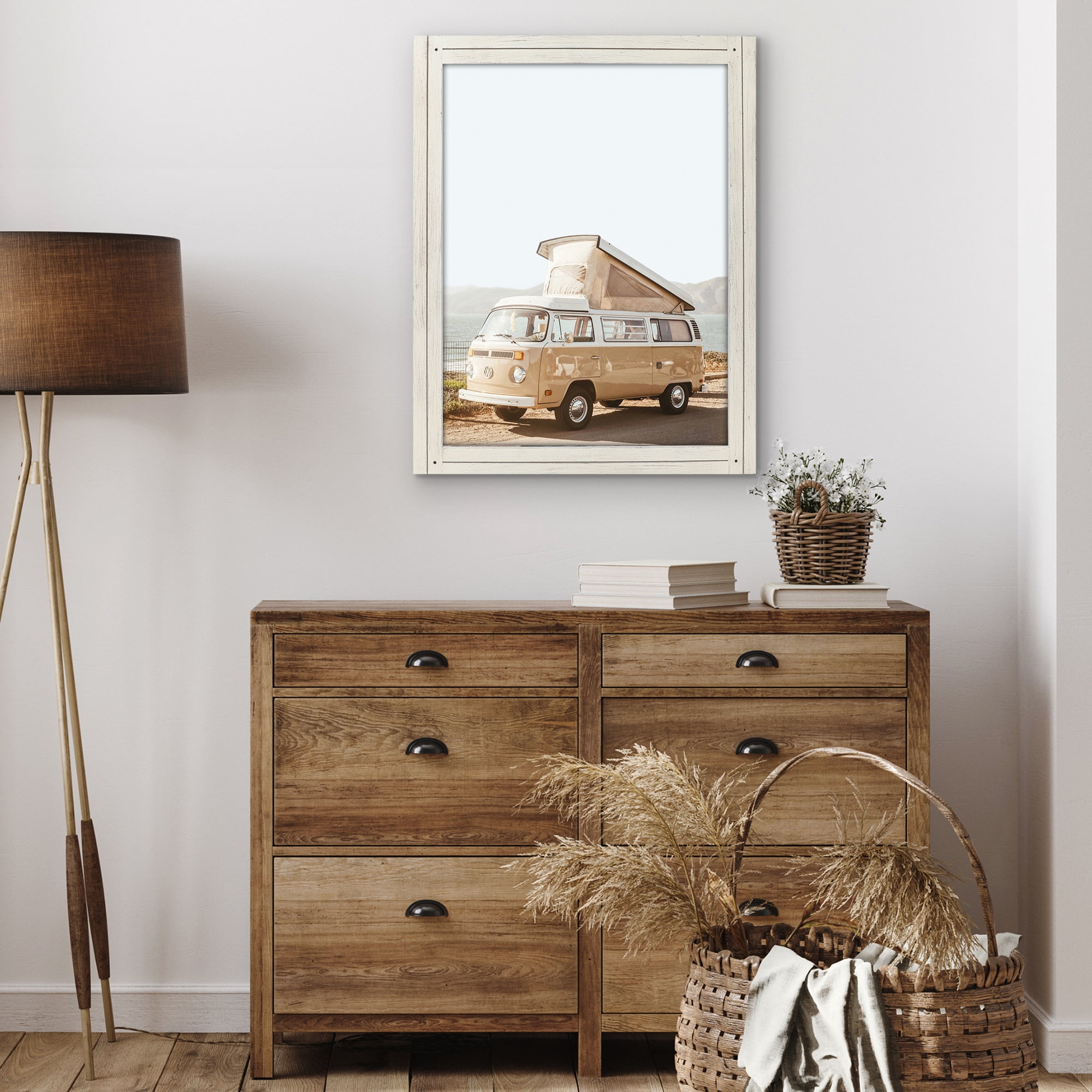 Americanflat 18x24 Poster Frame with Polished Plexiglass Hampton Collection Distressed Frames - Aspen White