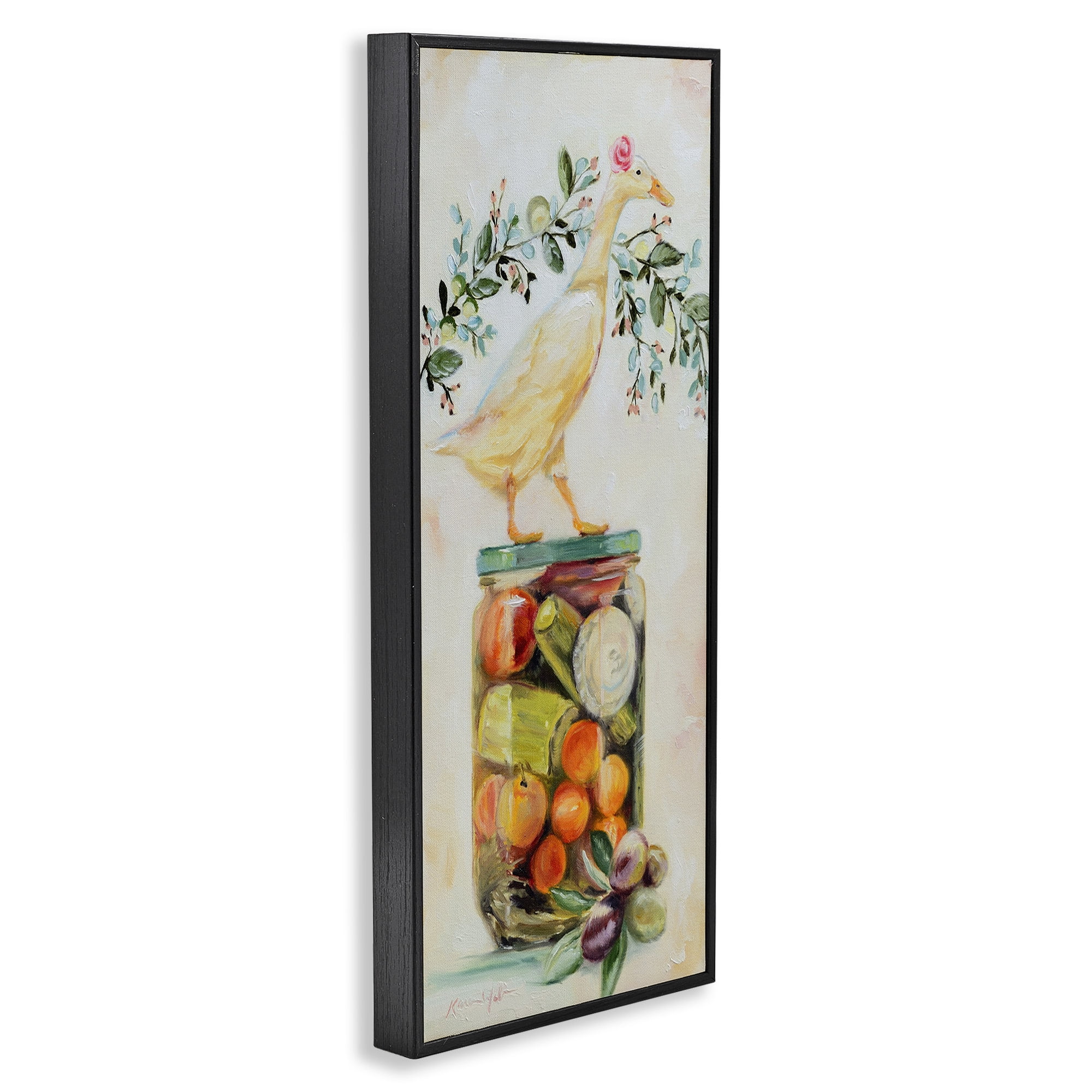 Stupell Industries Charming Goose on Vegetable Jar Animals & Insects Painting Black Framed Art Print Wall Art, 13 x 30