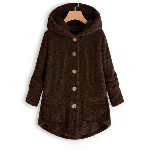 EGNMCR Winter Coats for Women Warm Fleece Plush Button Hooded Jacket Plus Size Comfy Wool Coats with Pockets