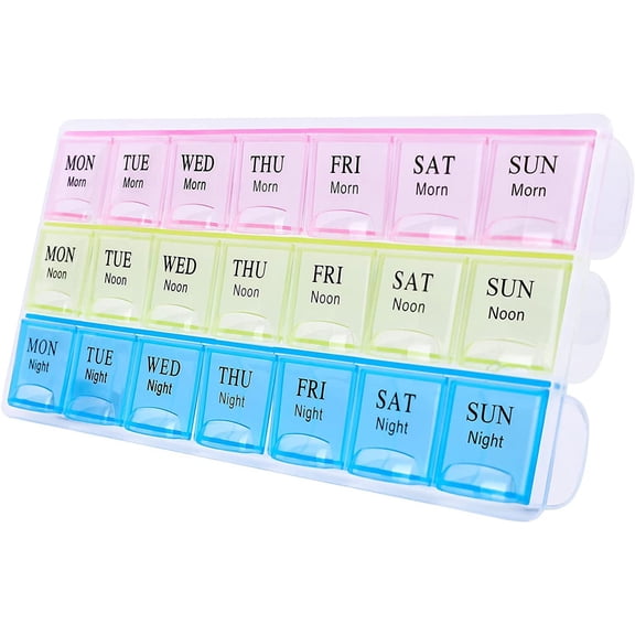 Large Weekly Pill Organizer 3 Times A Day, Moisture-Proof 7 Day Pill Box, Travel Pill Cases Portable for Pills Vitamin Fish Oil Supplements