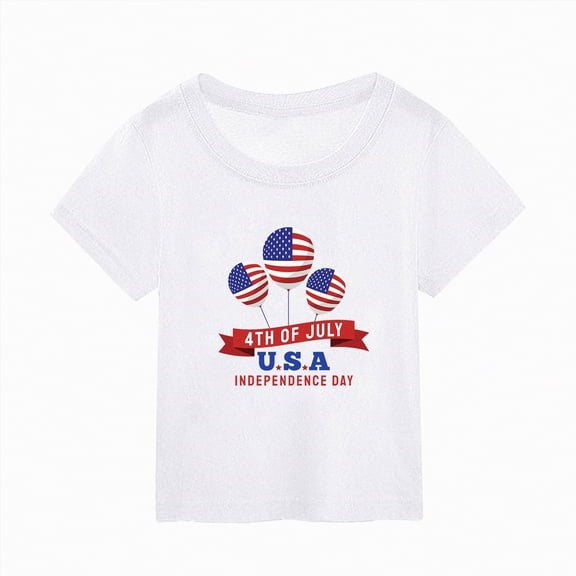 Ccpelsie Kids Patriotic T-Shirts Toddler Girls 4th of July Shirts Summer Tees Kids American Flag Tops(White,3-4 Years)