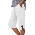 thumbnail image 3 of TAGOLD Womens Half Shorts Pants Solid Color Breathable Button Summer Casual Knee Length Shorts, 3 of 5