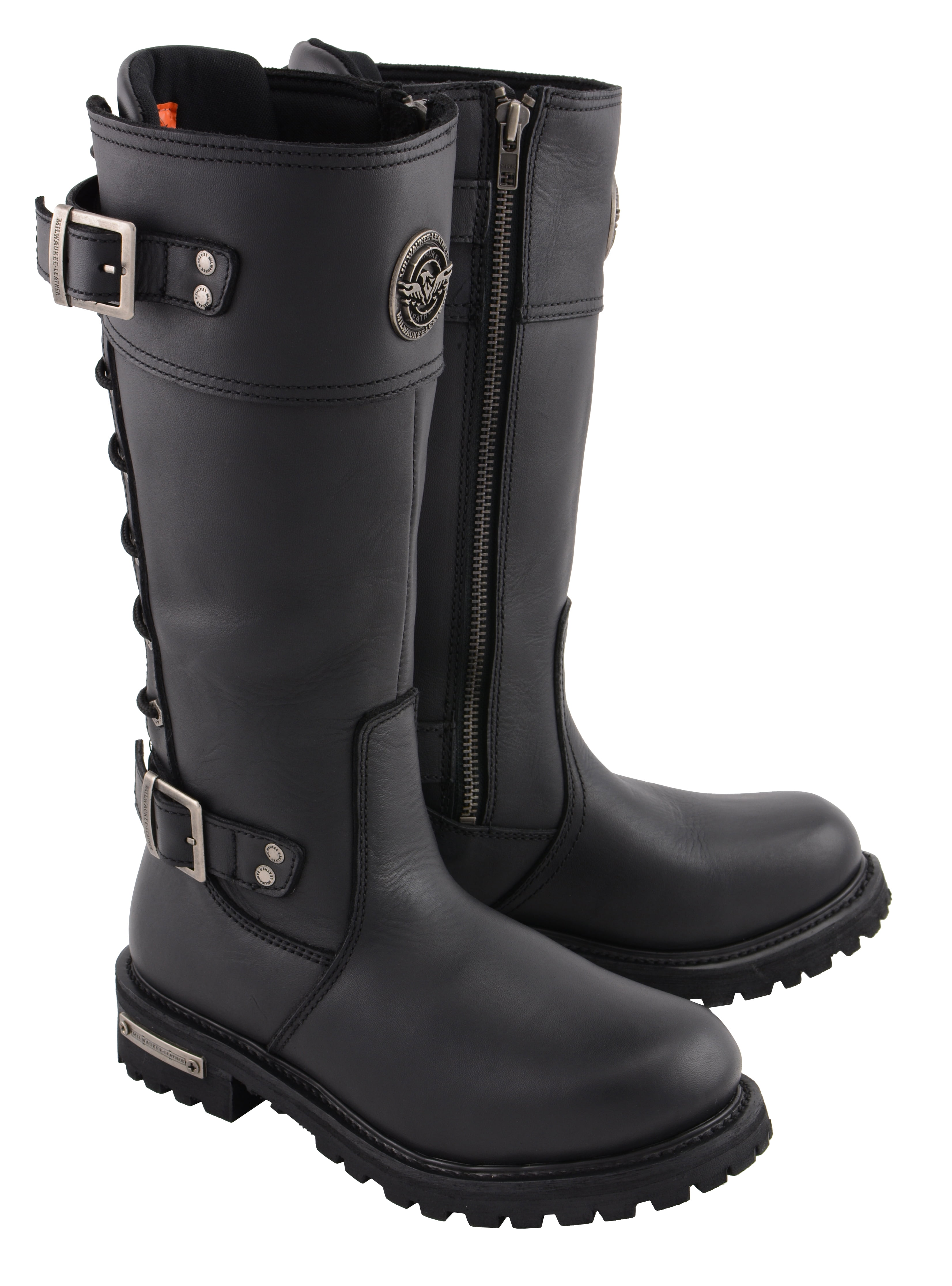 Milwaukee Leather MBL9385 Womens Black 15 Inch Calf Laced Leather Riding Boots with Side Zipper