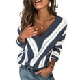 thumbnail image 1 of Aunavey Color Block Striped V Neck Sweater for Women Long Sleeve Knit Pullover Jumper Tops, 1 of 5