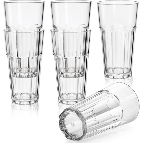 IEMIEBSHA 6 Pack Plastic Tumbler Cups, 12Oz Stackable Highball Drinking Glasses BPA-Free, Unbreakable Clear Iced Hot Tea Coffee Juice Plastic Cups,Reusable Water Glasses Dishwasher-Safe