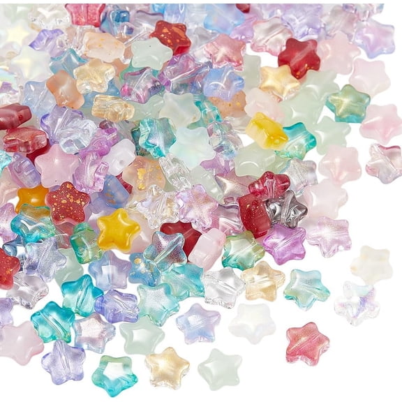 1 Box 200Pcs Star Glass Beads Bulk Star Bead Transparent Colorful Celestial Shaped Loose Bead End Caps for Jewelry Making Beads Supplies DIY Bracelets Necklace Earrings Crafts