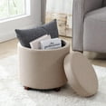 thumbnail image 5 of Ornavo Home Lawrence Round Storage Ottoman with Lift Off Lid and Tray Lid Coffee Table, Ottoman with Storage for Living Room, Bedroom and Office, Linen Beige, 5 of 7