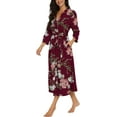 thumbnail image 2 of Peignoir pour Femmes Léger à Manches 3/4, Robe de Chambre Kimono à Col en V, Longue Tenue de Nuit, 2 of 5