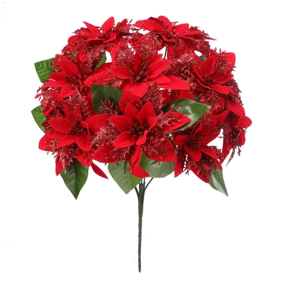 1 Pcs poinsettia flowers artificial Christmas Artificial Poinsettia Bushes Faux Poinsettia Bush Bouquets Artificial Christmas Flowers for Xmas Tree Home Indoor Outdoor Decorations (Red)