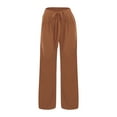thumbnail image 4 of PMVFHDE Women's Casual Wide Leg Palazzo Pants High Waist Flowy Lightweight Comfortable Beach Trousers Brown,XXXXL, 4 of 4