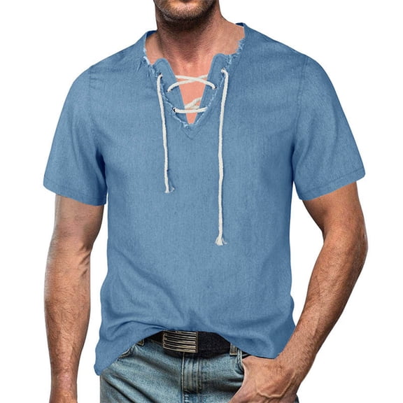 Men's Denim V Neck T Shirt Casual Short Sleeve Fringe Detail Comfortable Breathable Stylish Top for Everyday Wear Men's Tops T-Shirt Casual Crew Neck Loose