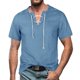 thumbnail image 1 of Camiseta de denim con cuello en V para hombre: camiseta de manga corta con flecos, diseño moderno, versátil para el trabajo o las vacaciones, tallas disponibles de la S a la XXXL, 1 of 8