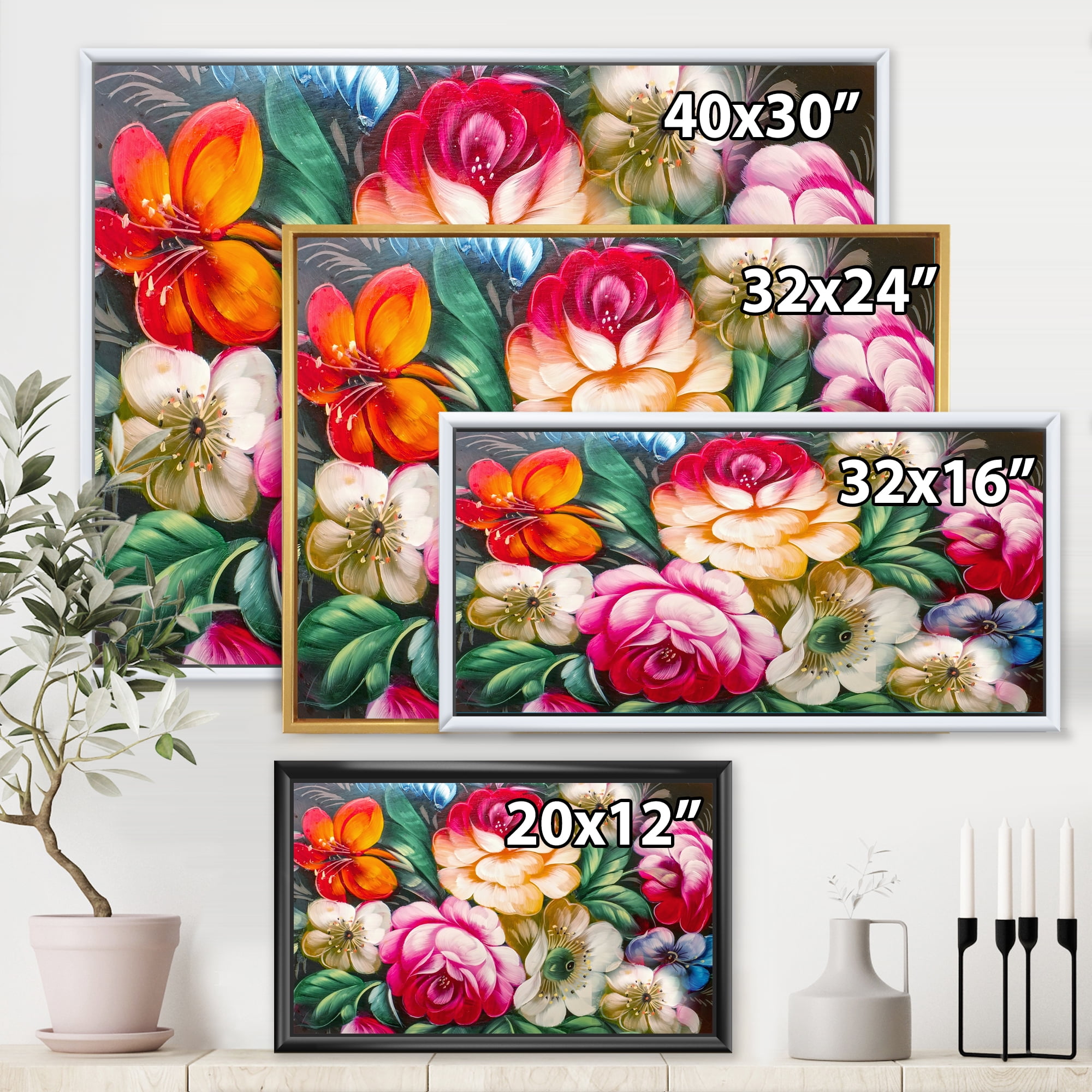 Designart 'Vintage VIbrant Yellow and Red Flower Still Life II' Traditional Framed Canvas Wall Art Print