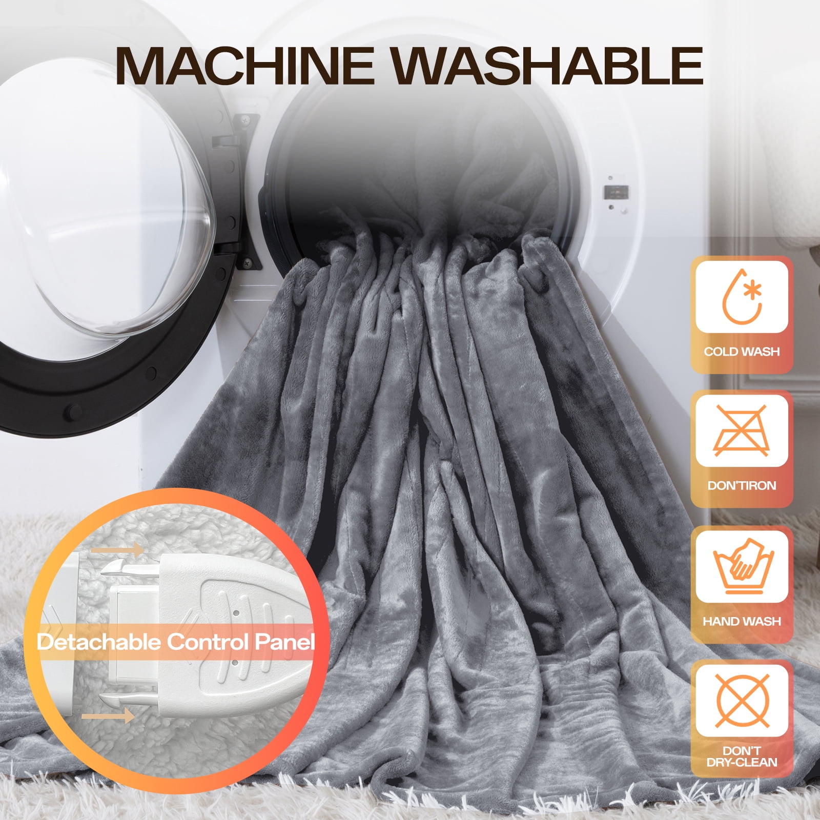 ELEKA Wearable Heated Blanket with Foot Pocket，Electric Blanket with Sleeves，6 Heating Levels,12 Hours Heating Time Settings，Drak Gray，52*72