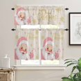 thumbnail image 2 of Merry Christmas Kitchen Curtains and Valances Set, Pink Santa Claus Leaf Winter Snowflake Linen Rod Pocket Window Valance Window Curtain Panels for Living Room Bedroom Laundry, 27.5x24in, 3 Pieces, 2 of 7